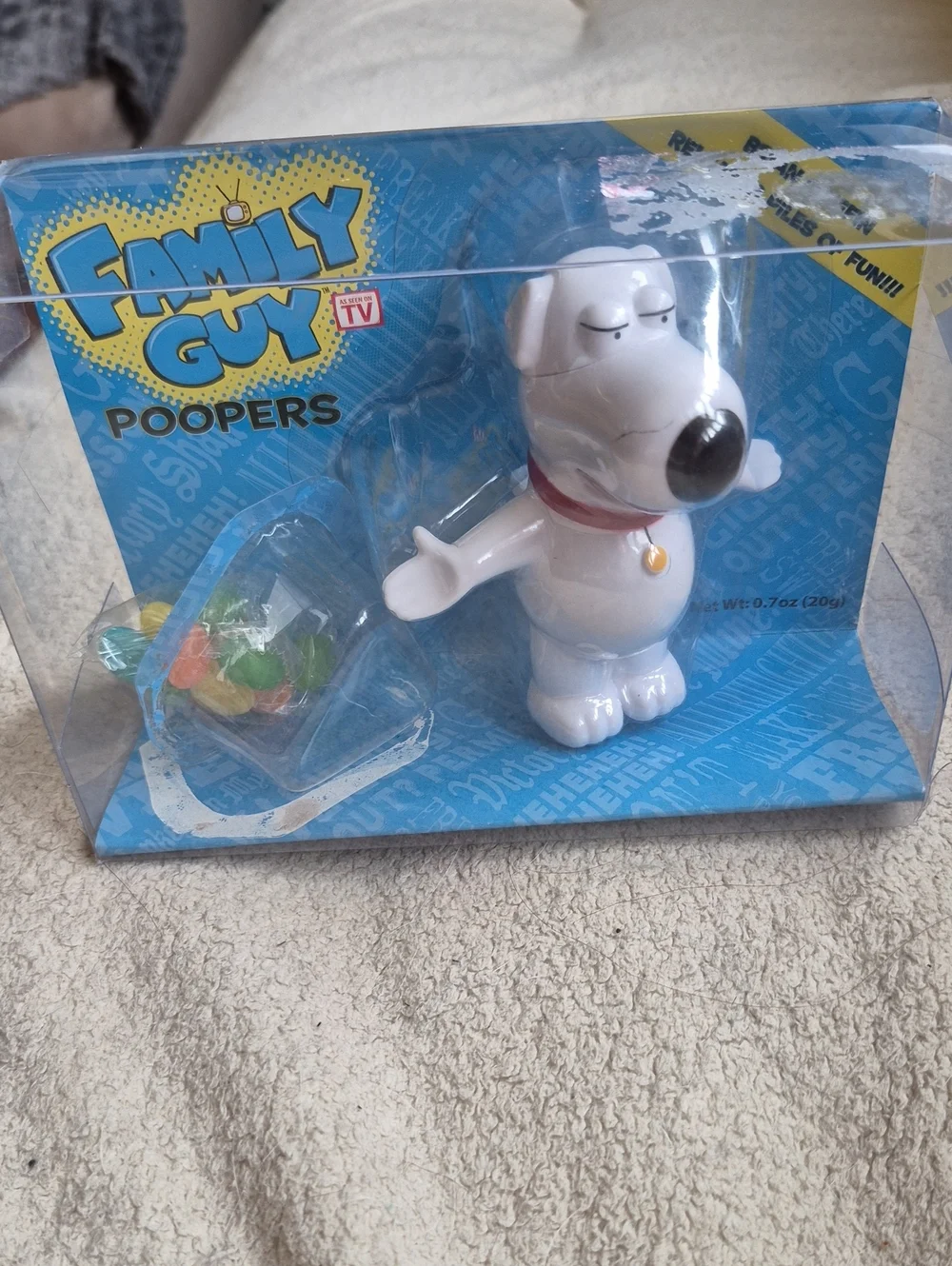 New White Brian Griffin Figure with Red Collar and Colorful Accessories
